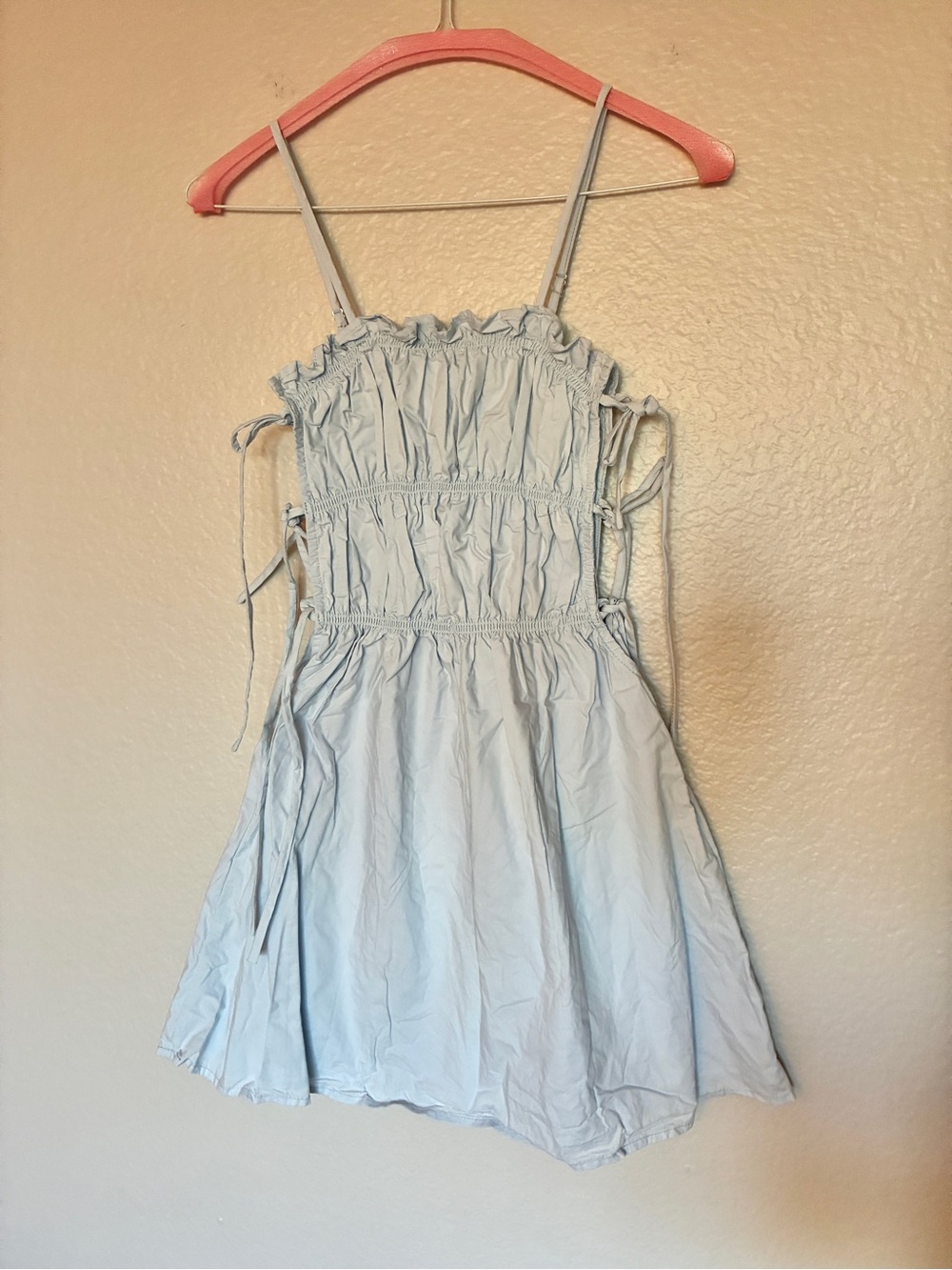 Isabelle's Cabinet Baby Blue Mini Dress Ruffle Neck Tie Straps Coquette Size S